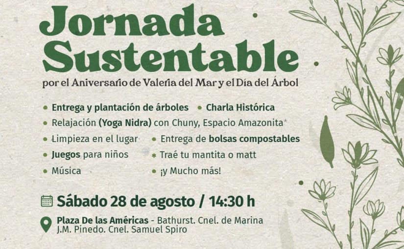 PINAMAR: Jornada sustentable. Es por el Aniversario de Valeria del Mar y el Día del Árbol. Será mañana sábado desde las 14.30 hs en la Plaza De las Américas.